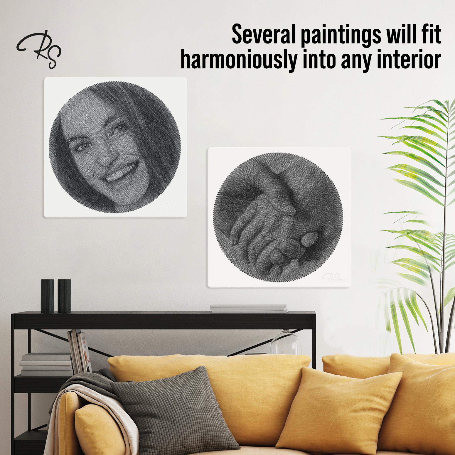 Two RingString portraits in interior